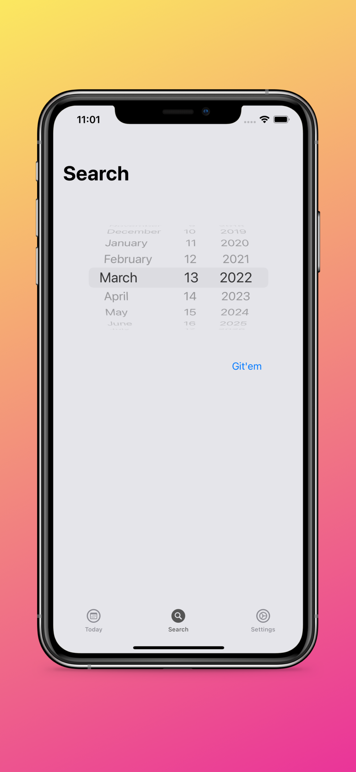 Screenshot of date picker to select a date to return Flrodia Man news articles